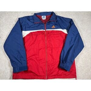 Adidas Vintage Windbreaker Jacket Mens Large Red Navy Blue Colorblock Full Zip